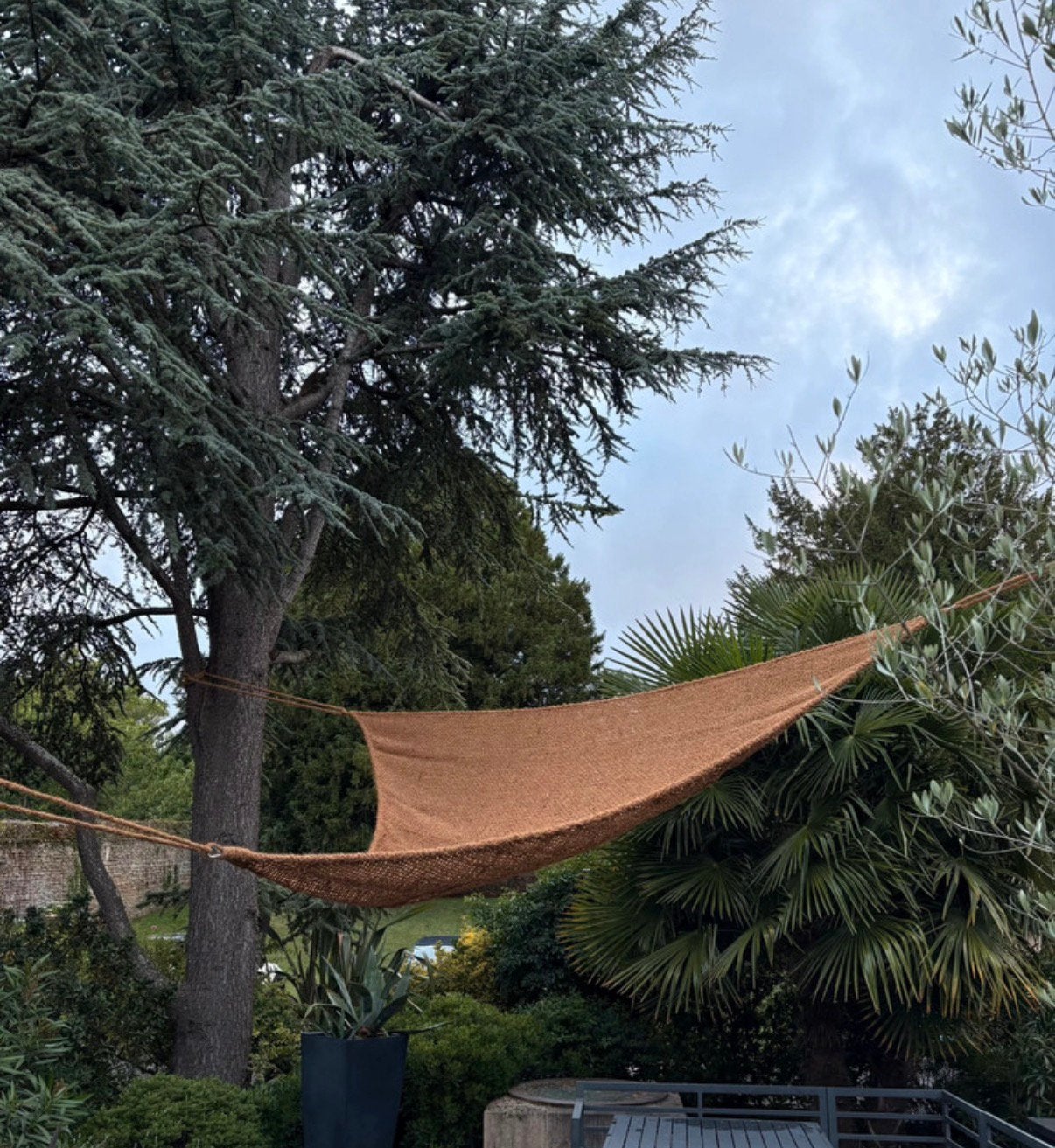 duurzam schaduwdoek driehoek camouflagenet kokos tarp 3,5m, Ophalen of Verzenden, Zo goed als nieuw, Binnen