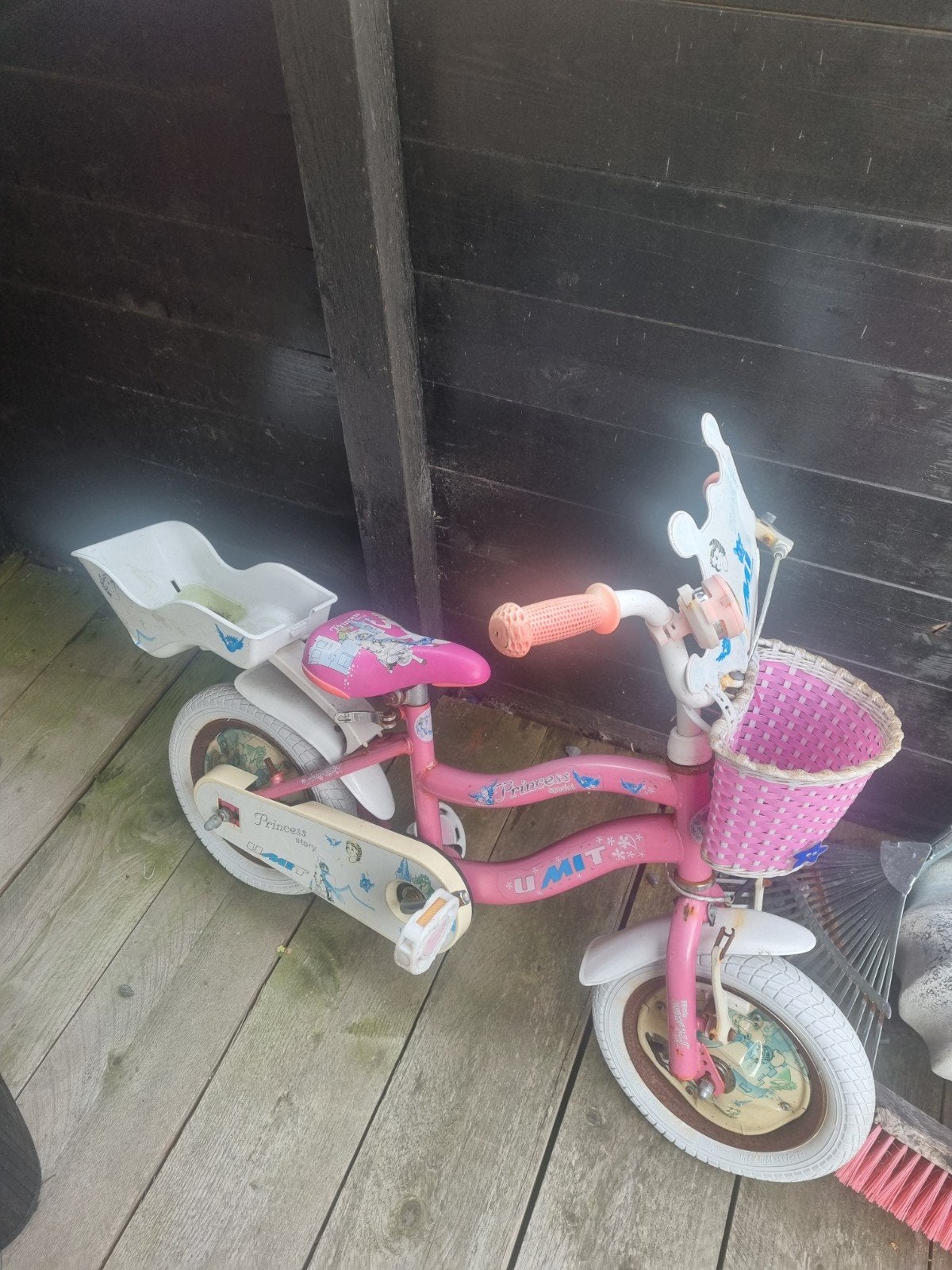 Roze kinderfiets met mandje, Ophalen, Terugtraprem, Zijwieltjes, Umit