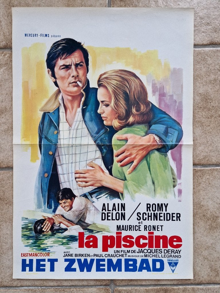 filmaffiche Alain Delon La piscine Romy Schneider filmposter, Rechthoekig Staand, Ophalen of Verzenden, Zo goed als nieuw, A1 t/m A3