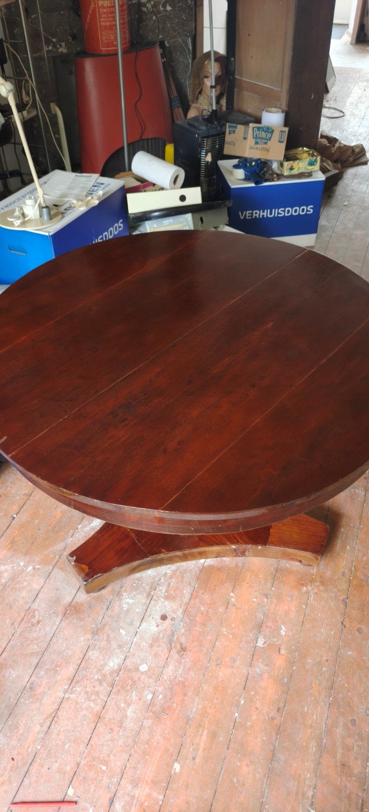 Antieke ronde kolomtafel (guéridon) - Biedermeier/Empire, Ophalen