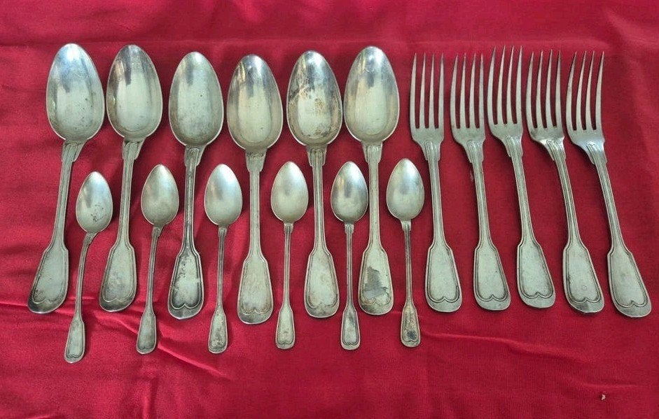 Antieke  Chinon Alfenide Verzilverd 17 delig Boulenger, Antiek en Kunst, Ophalen of Verzenden