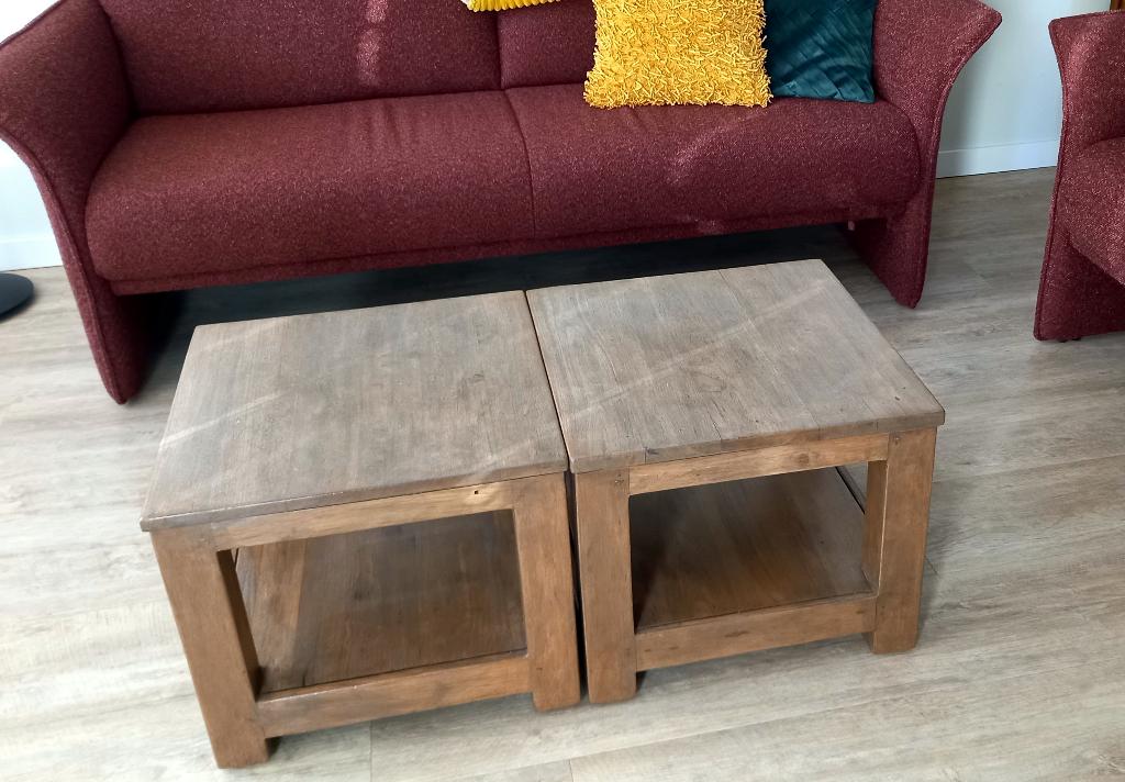 Teakhouten bijzettafel, Huis en Inrichting, Tafels | Bijzettafels, Minder dan 55 cm, Gebruikt, Vierkant, Industrieel