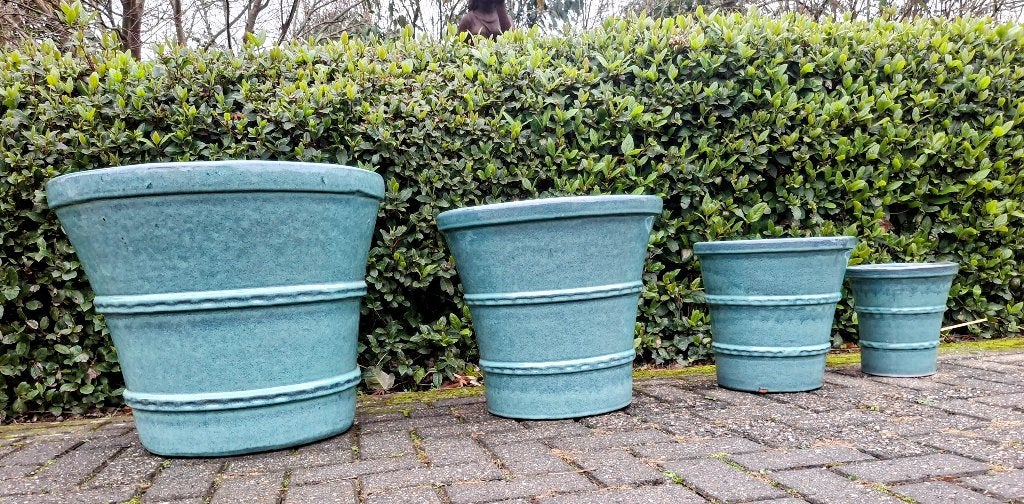 Grote geglazuurde potten con ring in 4 maten en 2 kleuren., Tuin en Terras, Bloembakken en Plantenbakken, Ophalen, Overige materialen