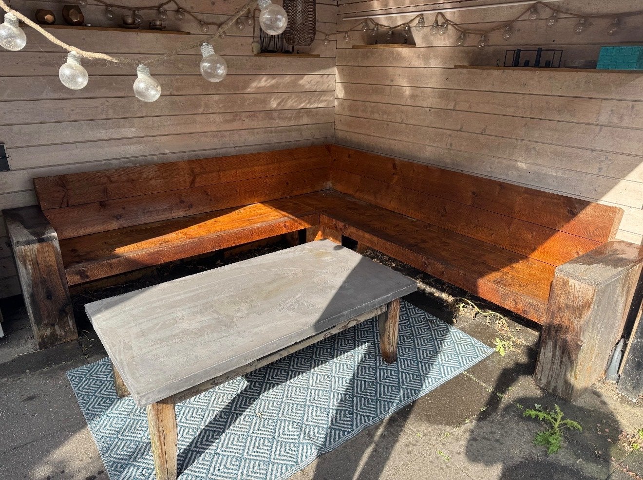 Robuuste houten loungebank, Tuin en Terras, Ophalen, Gebruikt, Hout