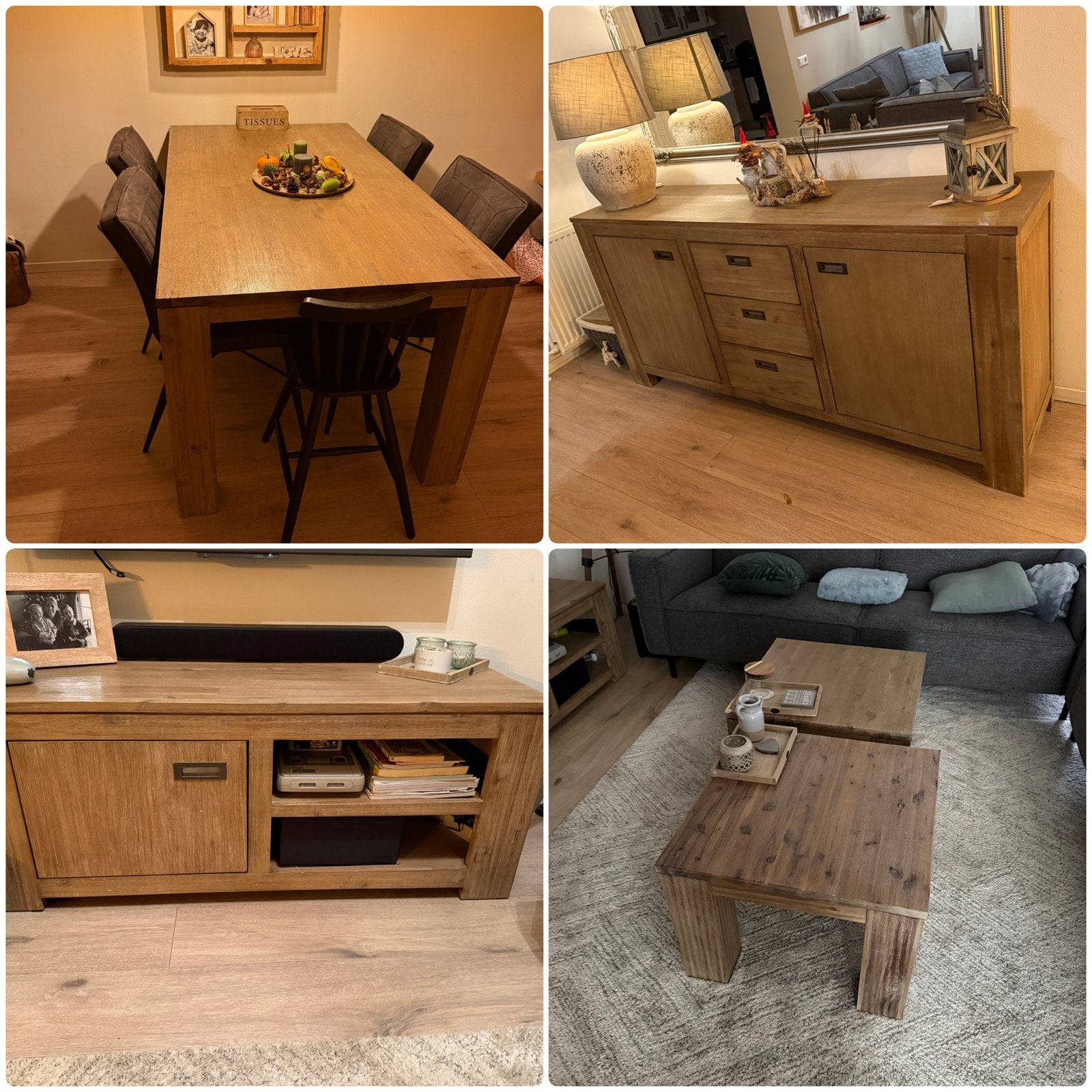 Massief houten meubelset: eettafel, dressoir, tv-meubel, sal, Ophalen, Gebruikt, Overige houtsoorten