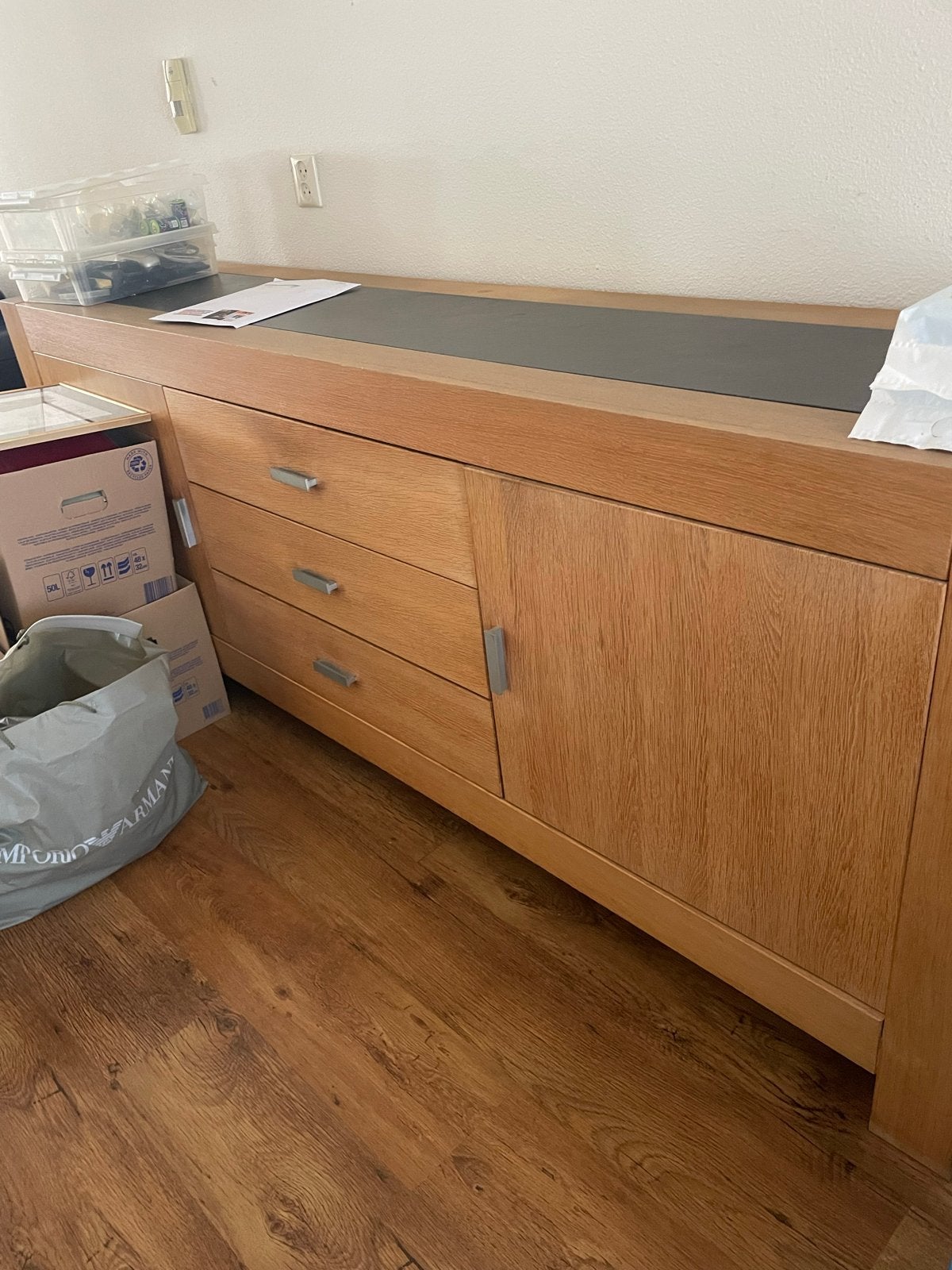Licht eiken dressoir en salontafel, Ophalen, Gebruikt, 150 tot 200 cm, Eikenhout