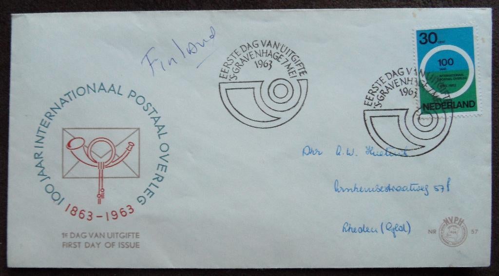 Eerste dag enveloppe nr. 57 - 1963, Postzegels en Munten, Brieven en Enveloppen | Nederland, Ophalen of Verzenden, Envelop