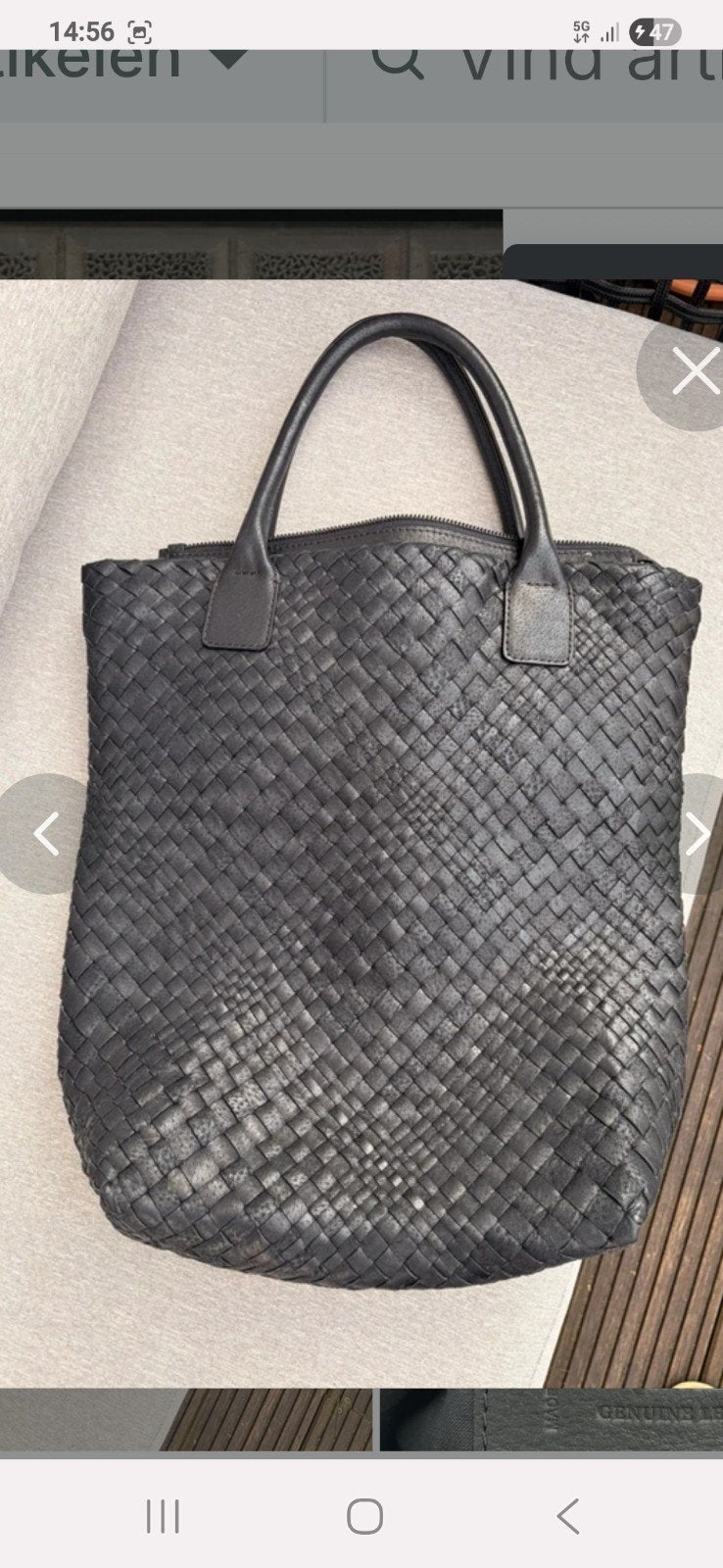 FALORNI  Italiaanse gevlochten leren tas, Sieraden, Tassen en Uiterlijk, Ophalen of Verzenden, Zo goed als nieuw, Zwart, Handtas