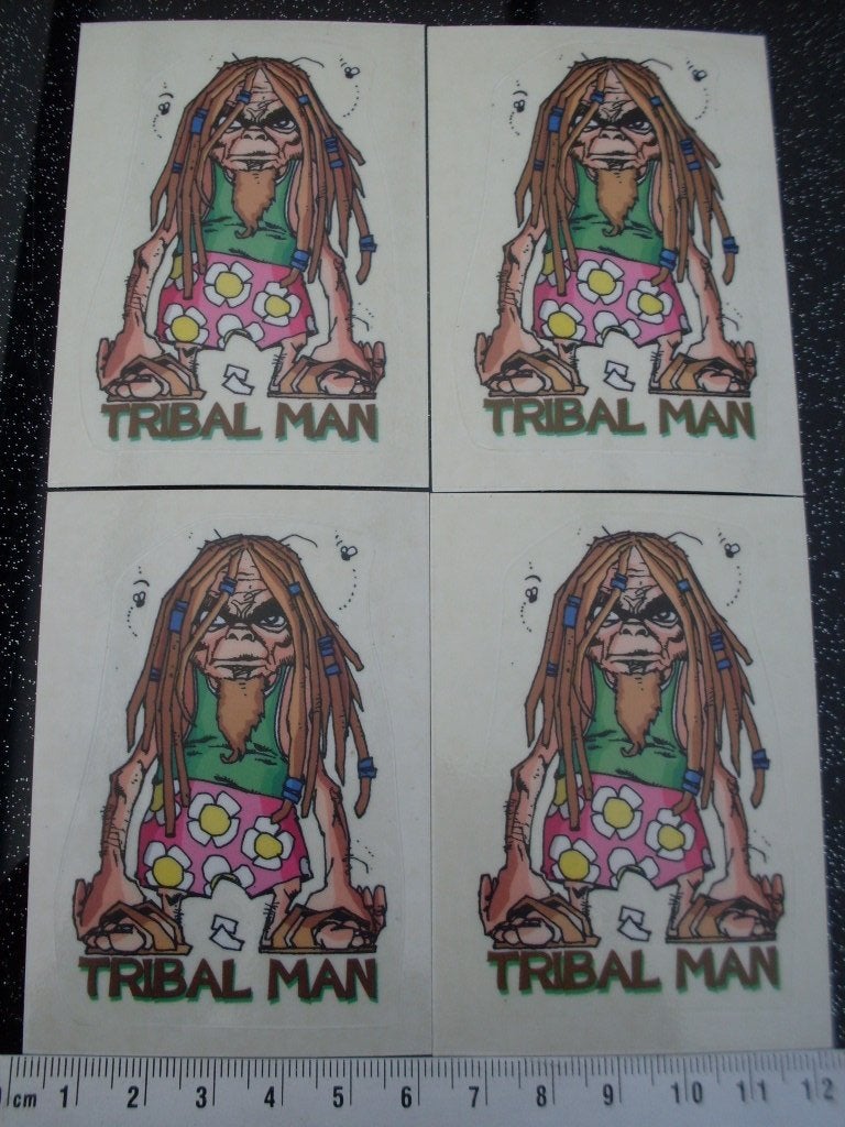 4x panini sticker tribal man monsterlijk figuur humor, Verzenden, Zo goed als nieuw, Overige typen