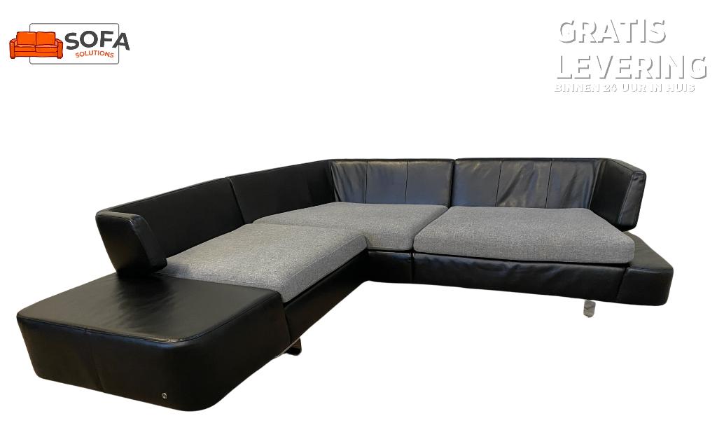 Natuzzi Opus Zwart Echt Leer Premium Design Hoekbank, 250 tot 300 cm, Italiaanse, Modern, Premium, Hoekbank, 75 tot 100 cm