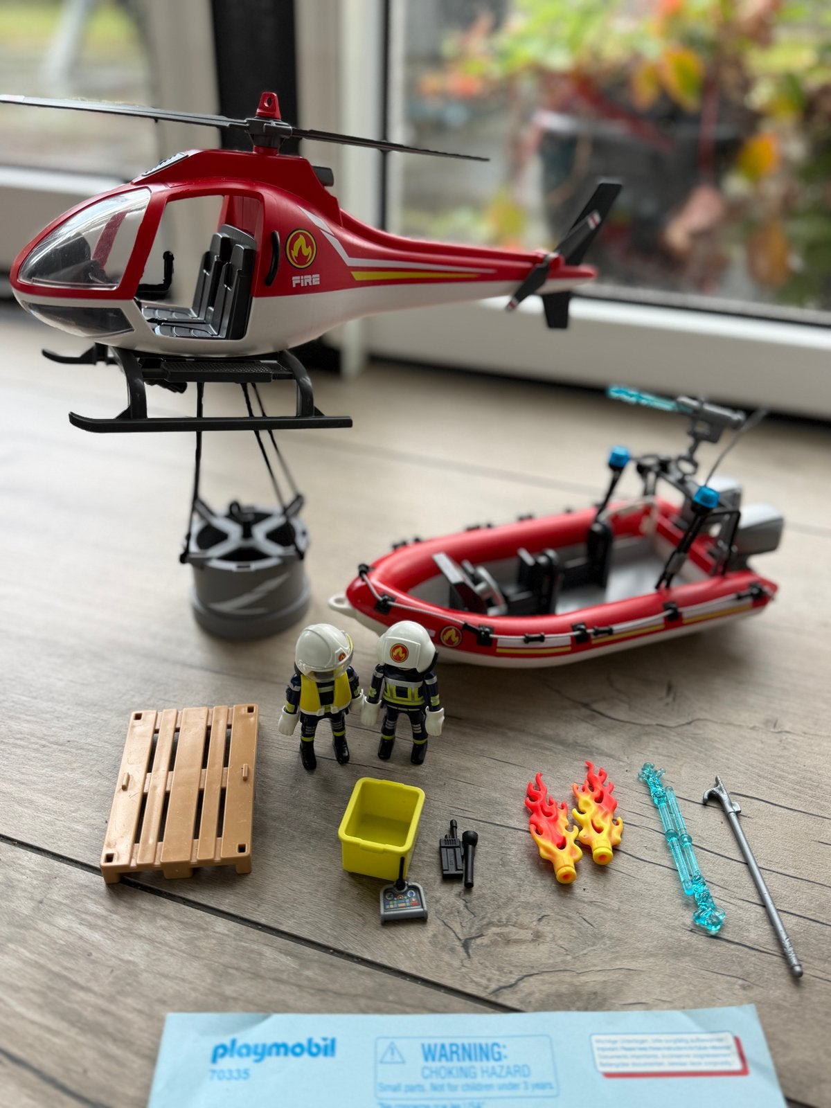 Playmobil 70335 Brandweerhelikopter en reddingsboot (mist vu, Complete set, Voertuig, Ophalen of Verzenden, Zo goed als nieuw