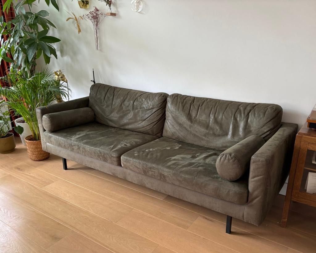 Mooie groene bank, Ophalen, Gebruikt, 75 tot 100 cm, Rechte bank