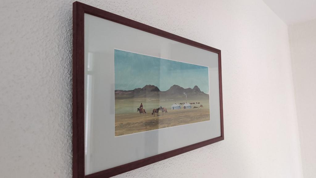 Schilderij uit Mongolië met yurts, Antiek en Kunst, Ophalen
