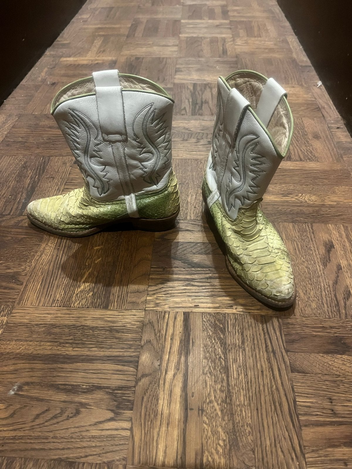 Sendra Cowboylaarsjes Wit/Groen Slangenleer Maat 32/33, Kinderen en Baby's, Ophalen of Verzenden, Gebruikt, Jongen of Meisje, Laarzen