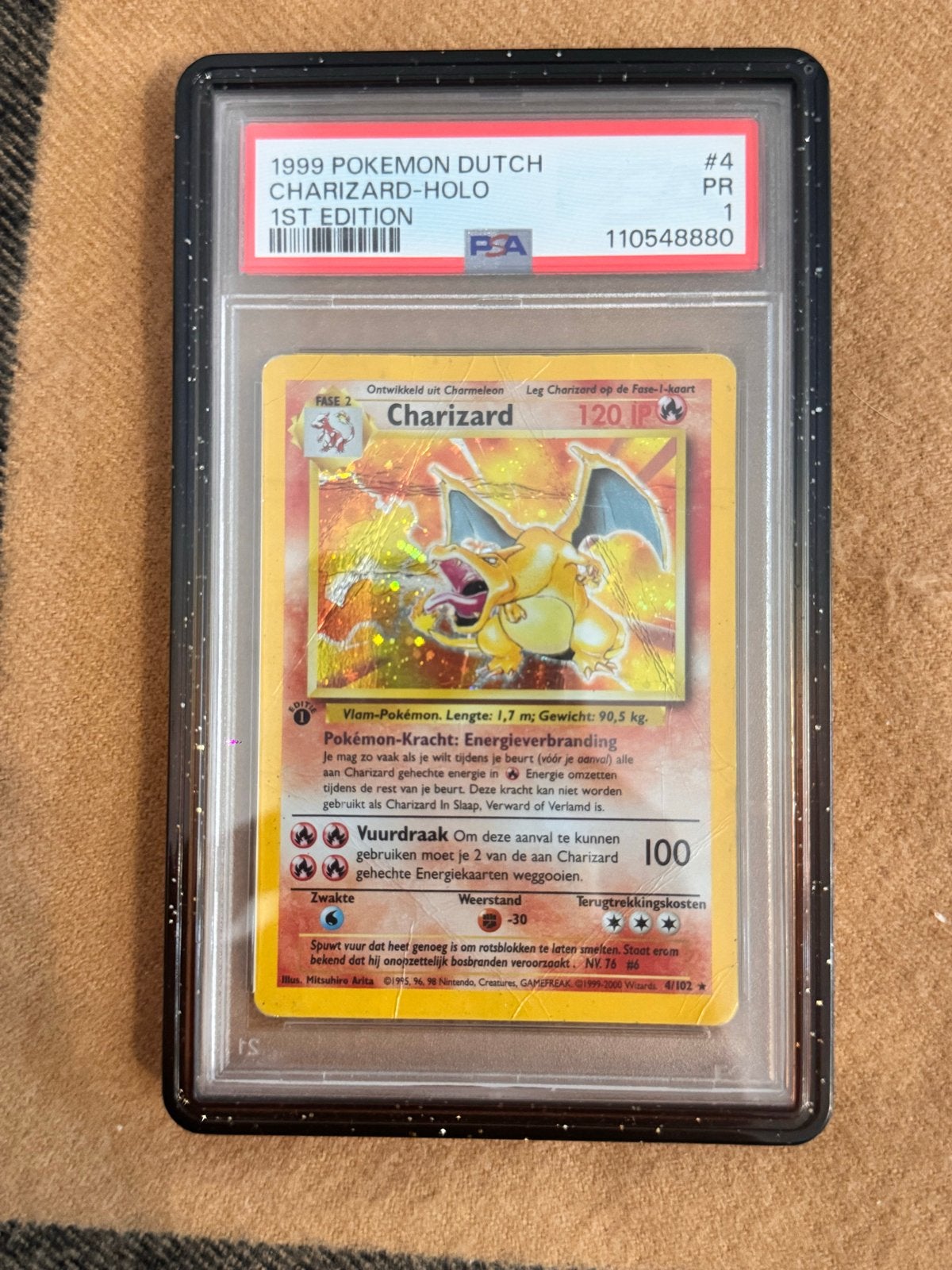Charizard 1e editie PSA 1 - 1999 Dutch Holo, Ophalen of Verzenden, Gebruikt, Losse kaart, Foil