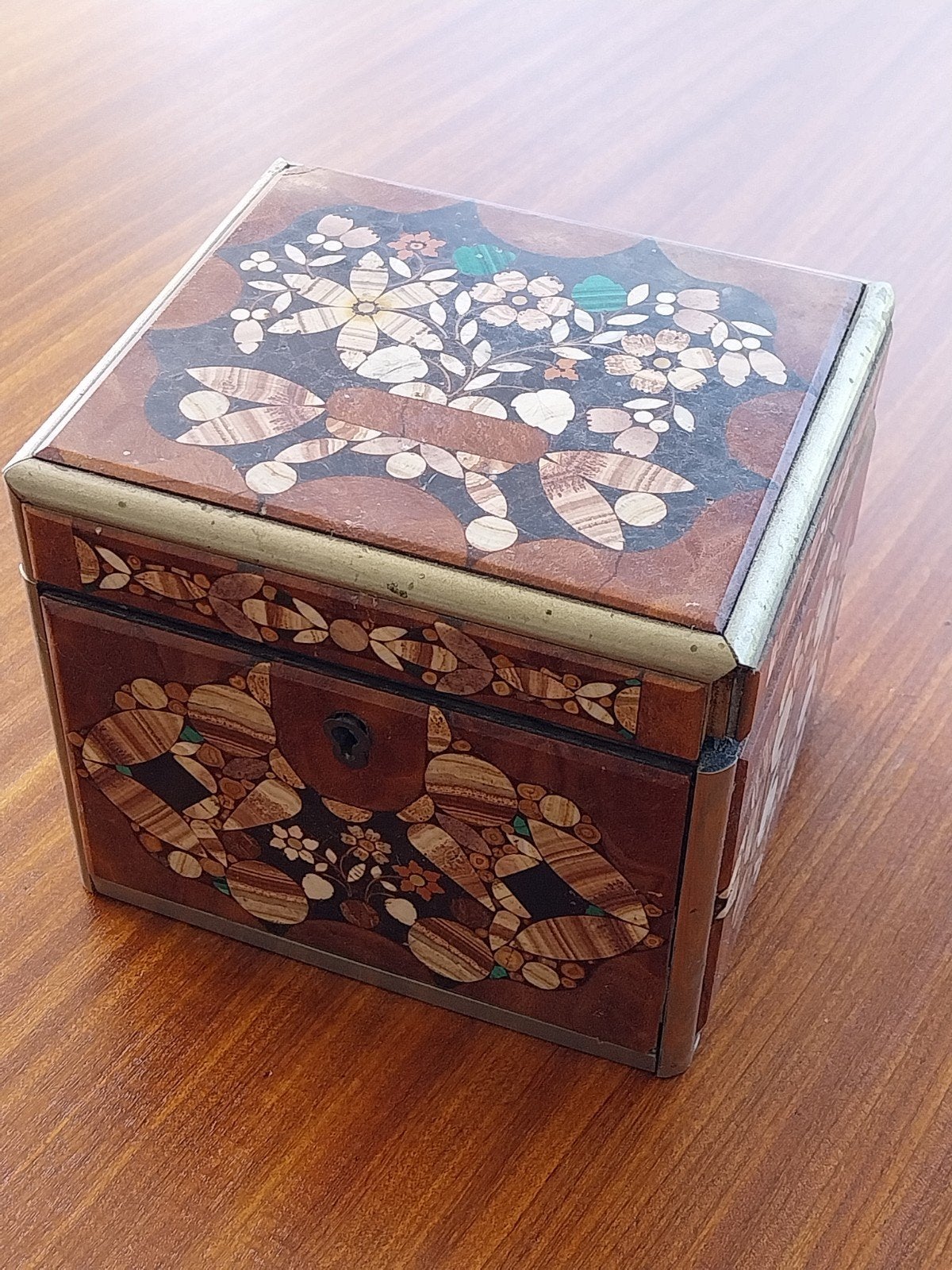 Antiek Karlsbad Pietra Dura Juwelendoosje, begin 1900, Ophalen of Verzenden