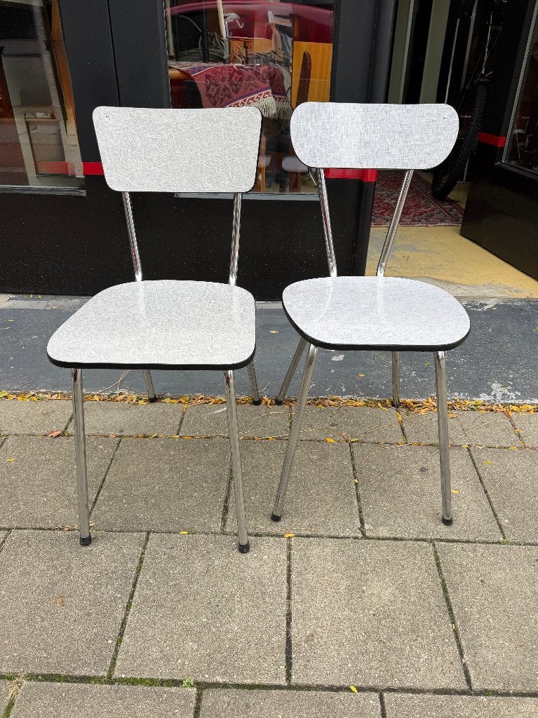 Vintage formica stoelen, keukenstoelen, Ophalen, Twee, Wit, Onbekend