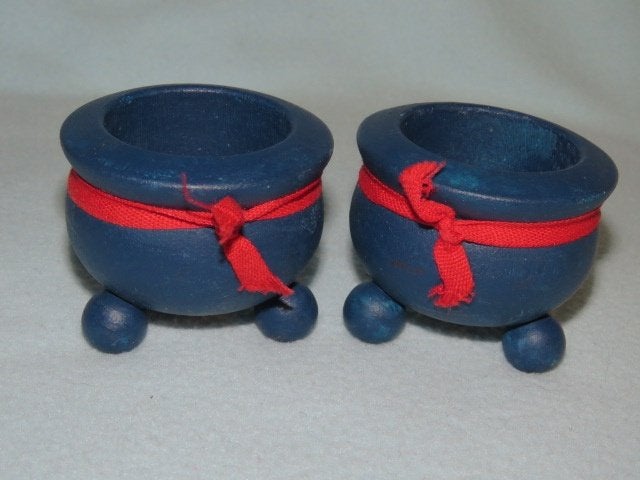 2x Vintage blauwe houten kerstkandelaar uit Zweden, Ophalen of Verzenden, Zo goed als nieuw