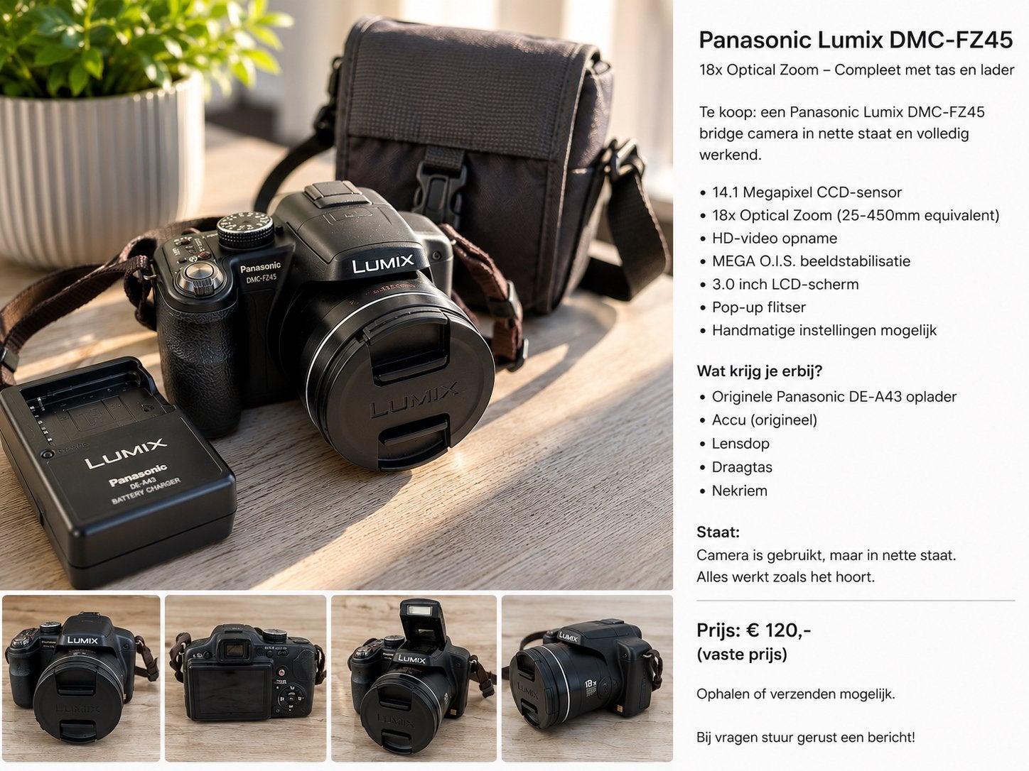 Panasonic Lumix DMC-FZ45 Bridgecamera met 18x optische zoom, Gebruikt, Panasonic, Beeldstabilisatie, Ophalen of Verzenden