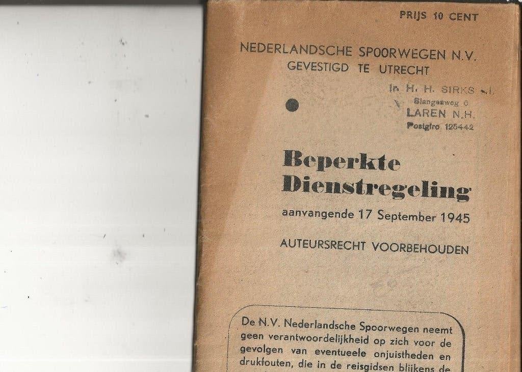 Utrecht Ned Spoorwegen Dienstregeling 17 sept 1945 3 bladen, Ophalen of Verzenden, 1940 tot 1960, Ongelopen, Utrecht