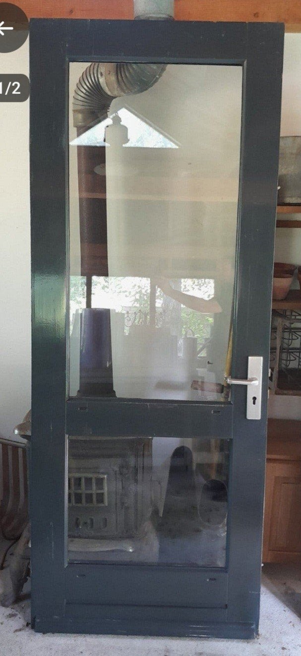 Hardhouten buitendeur 93 x 236, Ophalen, 80 tot 100 cm, 215 cm of meer, Glas