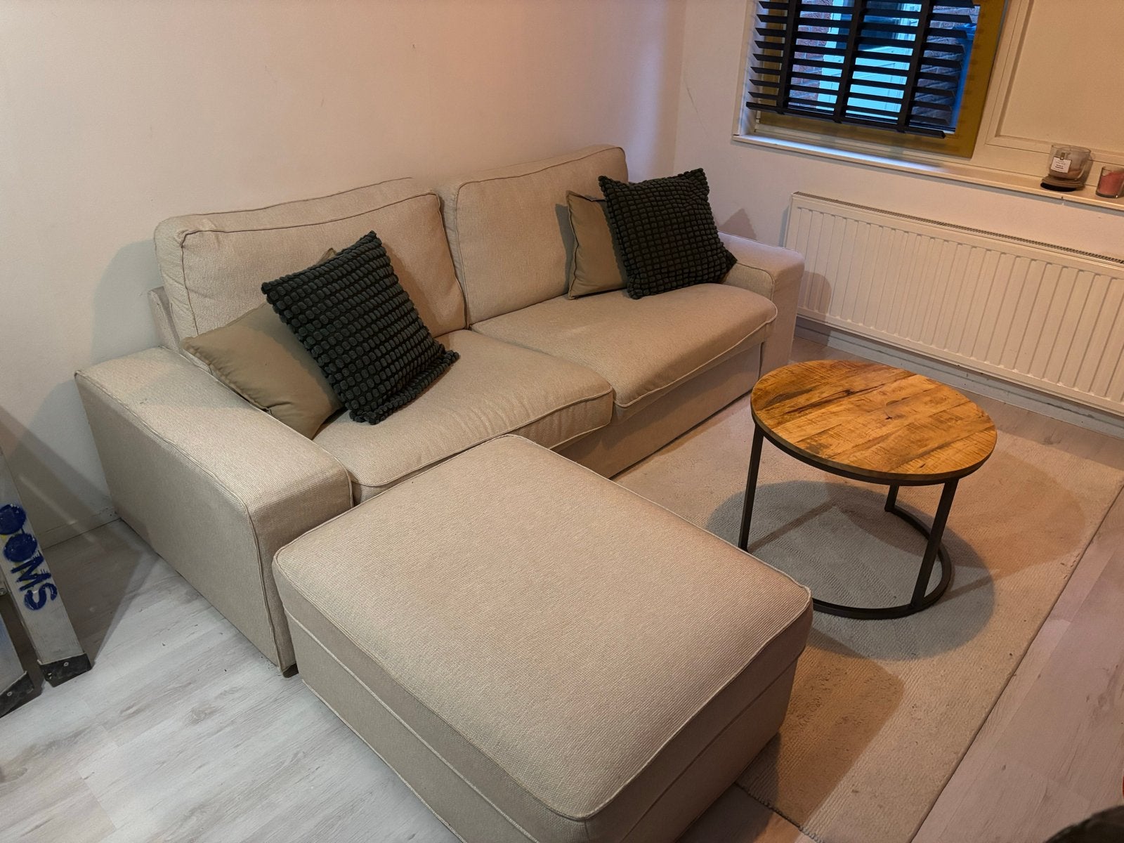 Ikea KIVIK 3-zitsbank + KIVIK hocker (Tresund lichtbeige), Ophalen, Gebruikt, 125 tot 150 cm, Driepersoons