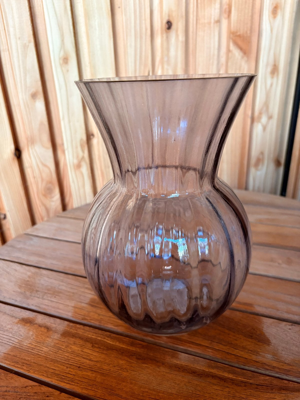 Glazen vaas met ribbels - Grijs, Ophalen, Gebruikt, Met patroon/structuur, Glas