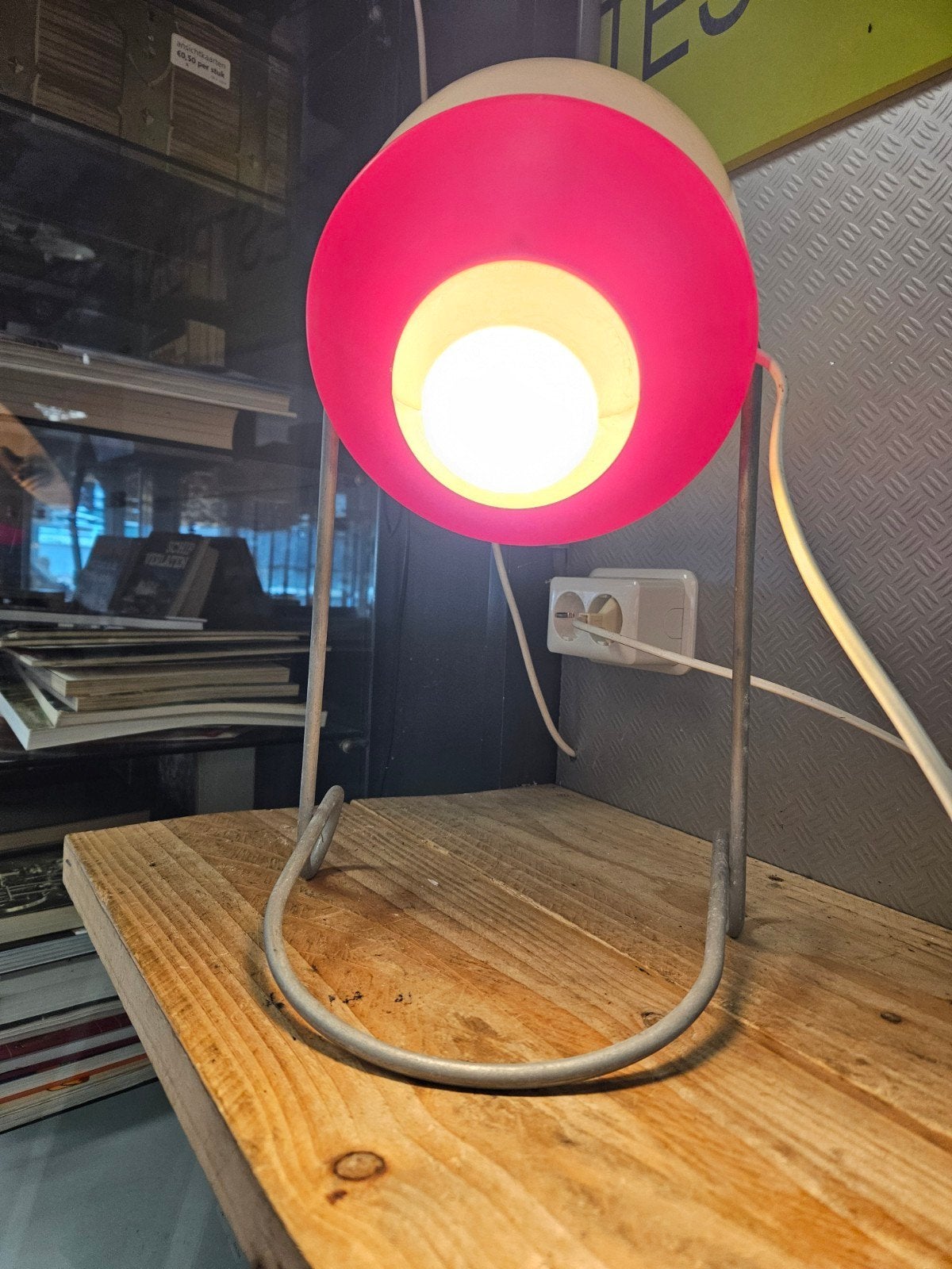 Vintage Tafellamp Rood/Wit - Jaren '70 Design, Ophalen, Vintage, E27 (groot), Rood