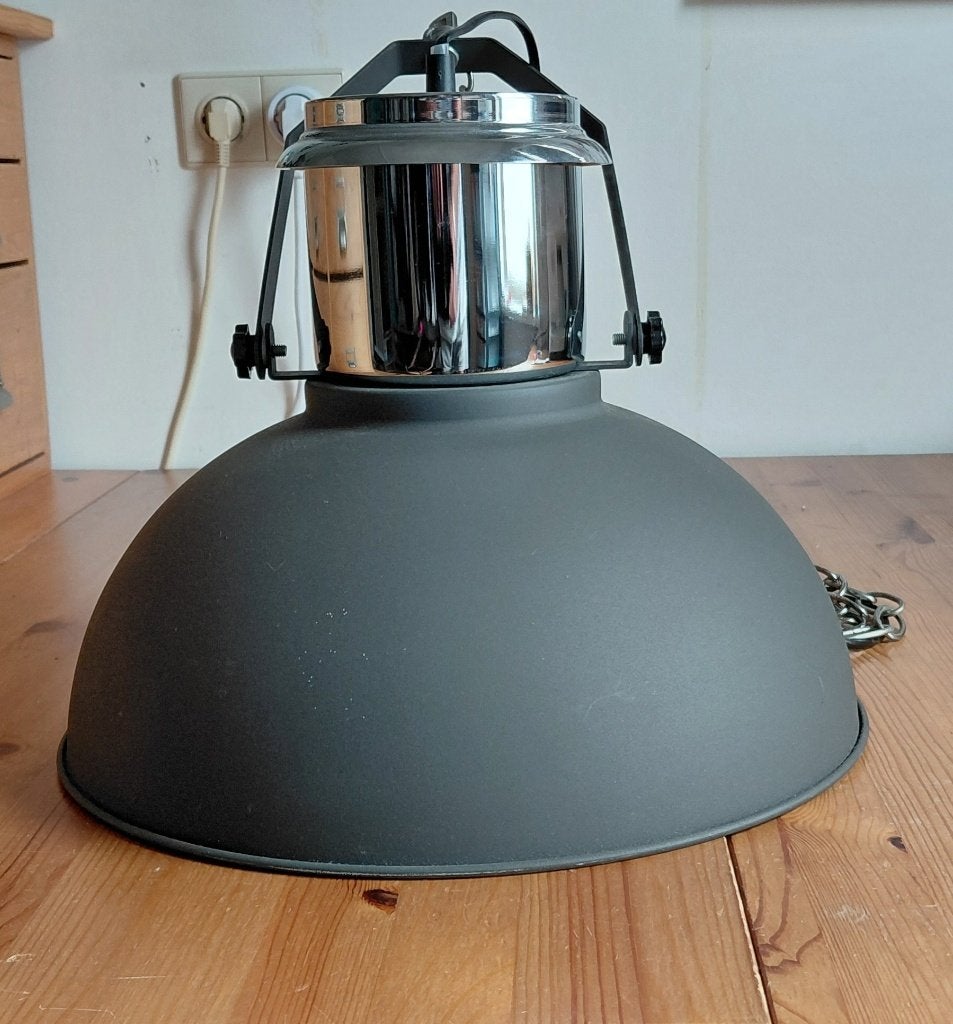 Industriële Hanglamp - Grijs, Ø 40 cm, Ophalen, Gebruikt, E27 (groot), Metaal