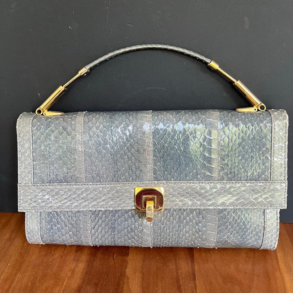 Reptiel Grijs Leren Vintage kwaliteits clutch, Ophalen of Verzenden, Handtas