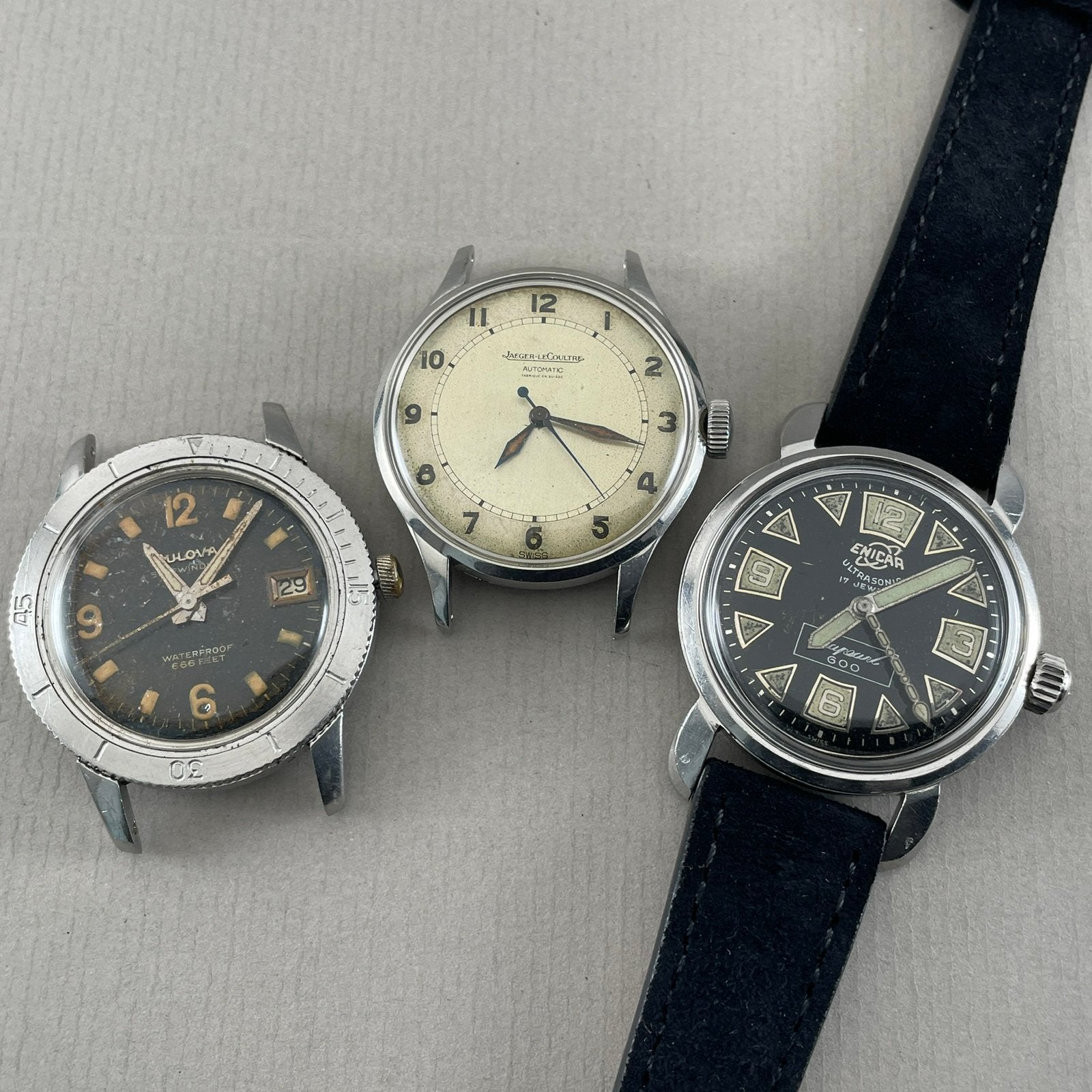 Jaeger-LeCoultre, Enicar, Bulova vintage horloges, Ophalen, Leer, Overige merken
