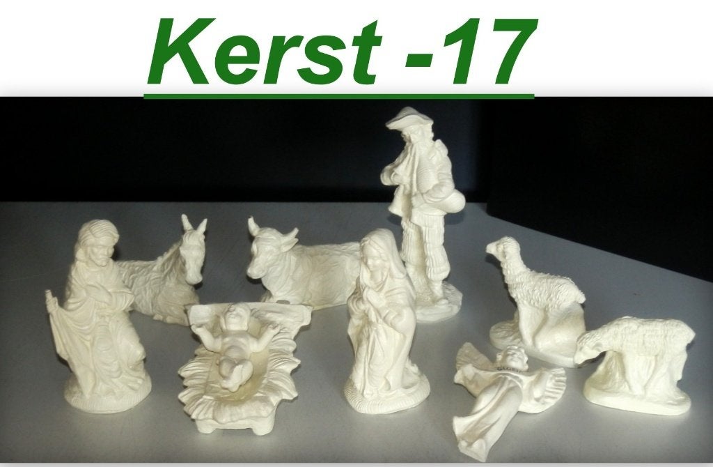 Kerst-17- 9 delige Witte Kerst beelden groep - Handwerk (2), Ophalen of Verzenden