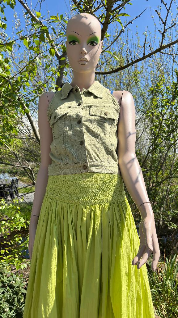 Gilet - spijkerstof groen - Somebody - vintage - XS - S, Kleding | Dames, Ophalen of Verzenden, Zo goed als nieuw, Somebody, Maat 34 (XS) of kleiner
