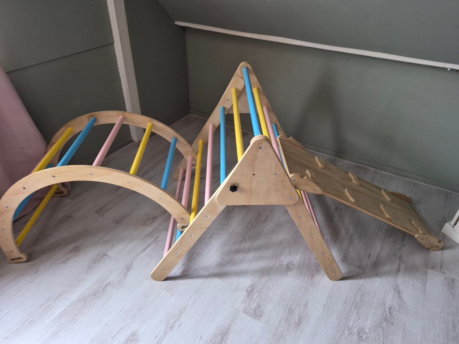 Klimrek en Klimboog met Glijbaan/Klimwand voor Kinderen, Ophalen, Gebruikt, Glijbaan, Aanbouwonderdeel