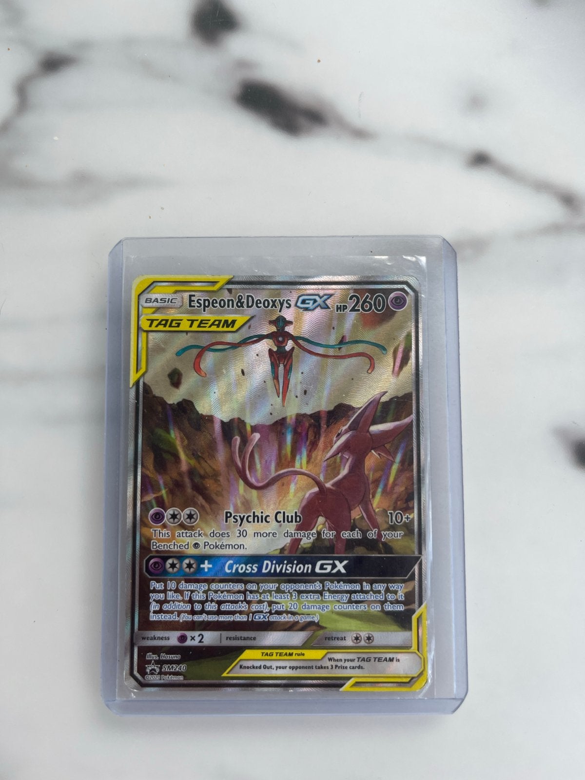 Pokemon Espeon & Deoxys GX Tag Team Kaart, Ophalen of Verzenden, Zo goed als nieuw, Losse kaart, Foil
