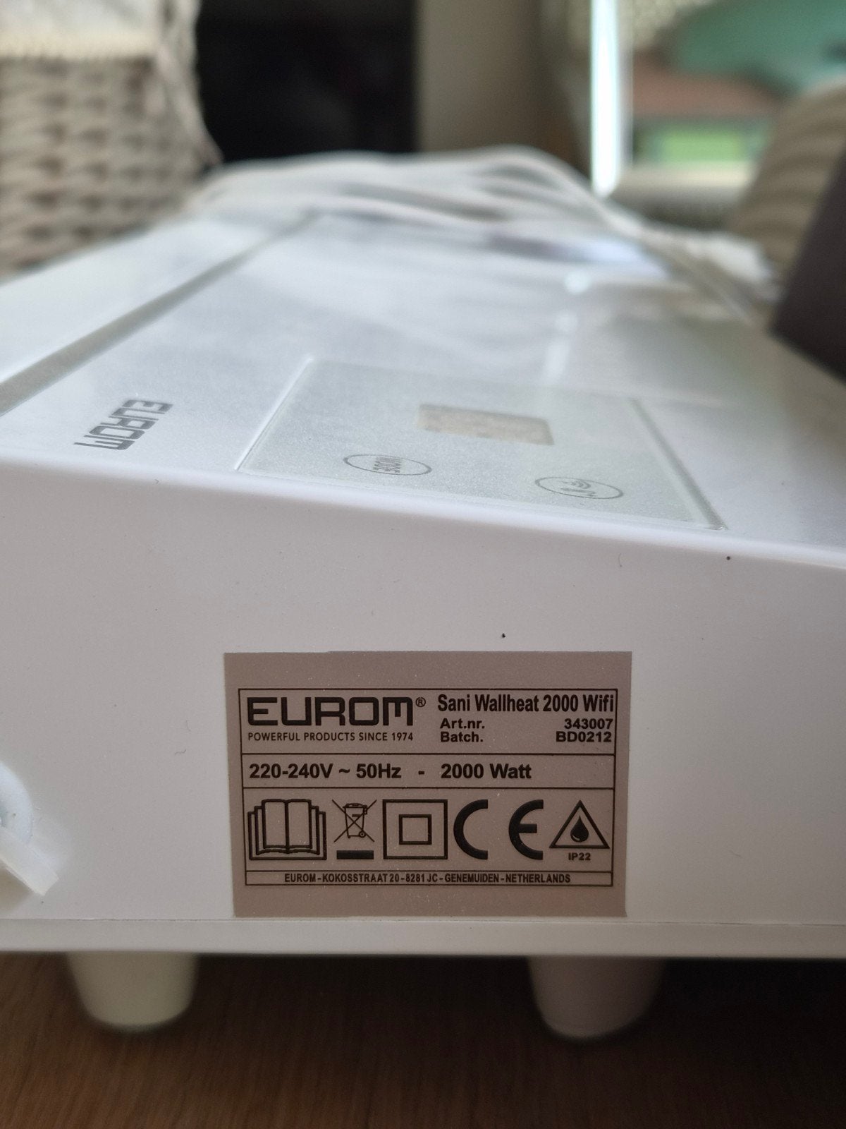 Eurom Sani wallheat 2000 wifi, Huis en Inrichting, Ophalen, Elektrisch, Gevelkachel, Zo goed als nieuw