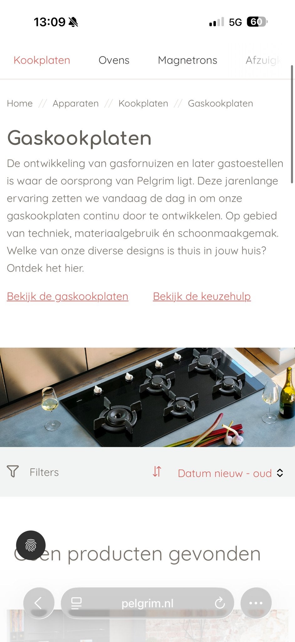 Pelgrim Gaskookplaat GK875ONYA - Gebruikt maar functioneel, Ophalen, Gebruikt, Inbouw, Gas