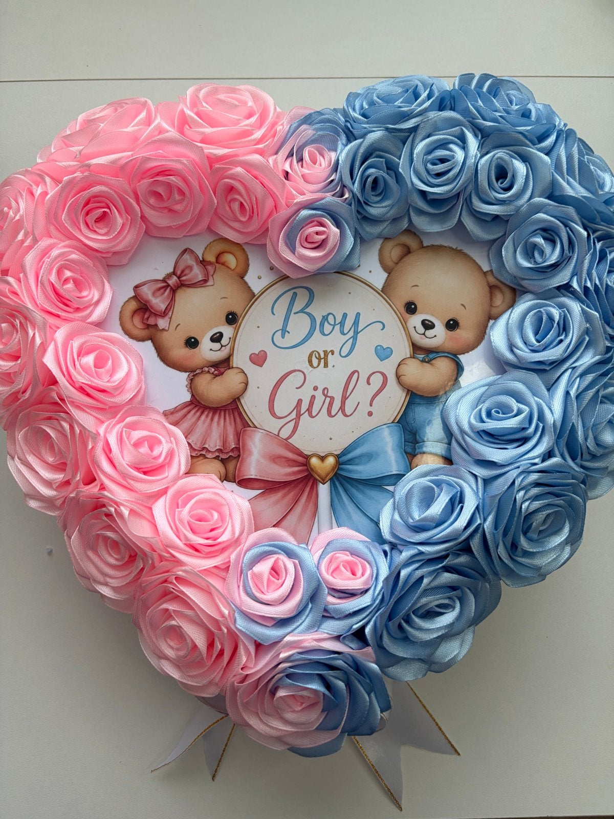 Hartvormig Gender Reveal Cadeau met Rozen, Kinderen en Baby's, Ophalen of Verzenden, Nieuw, Kraamcadeau