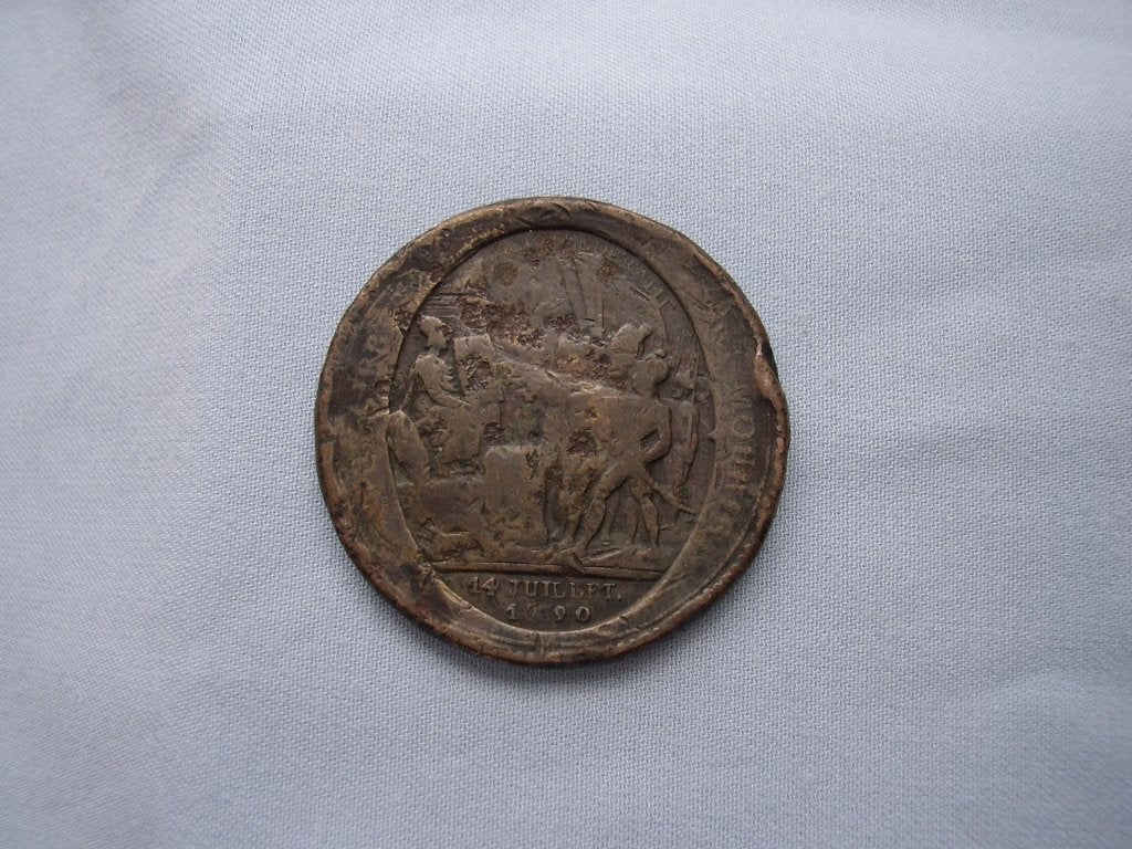 Herinnering penning - 14 juli 1790 - bodemvondst, Ophalen of Verzenden, Brons