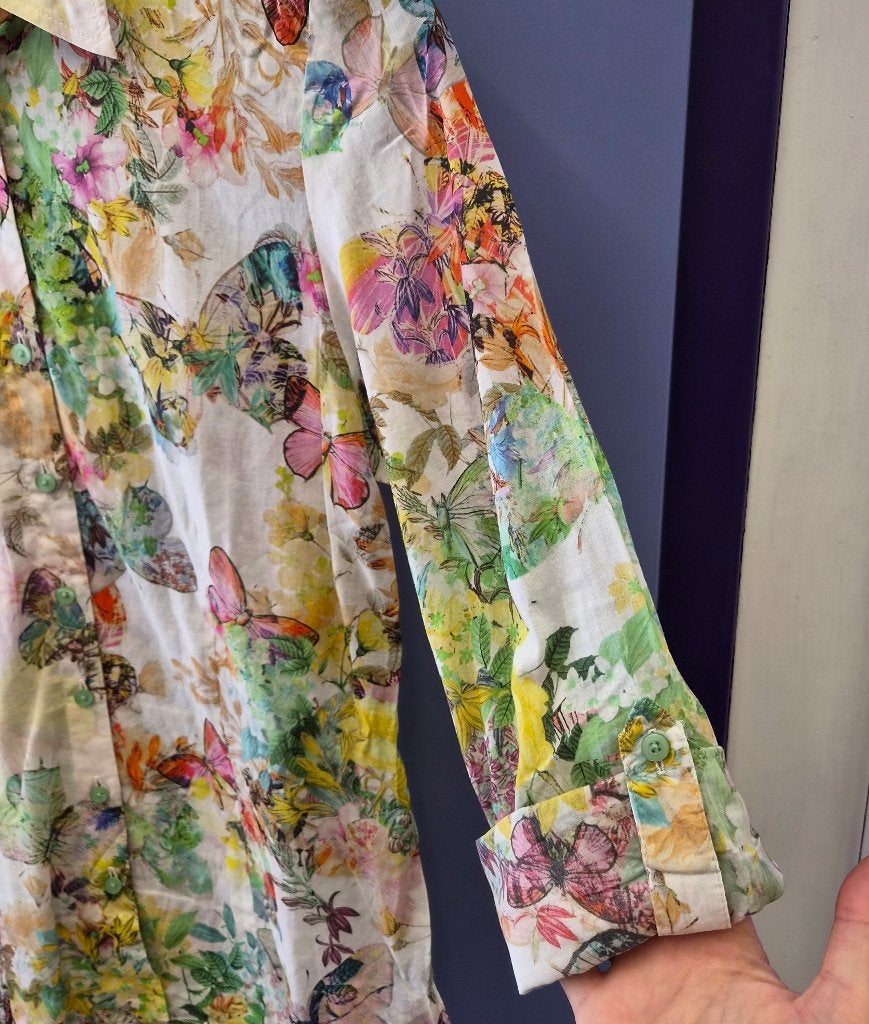 ERFO blouse met kleurrijke bloemen- en vlinderprint M 51895, Maat 38/40 (M), Erfo, Onbekend, Ophalen of Verzenden