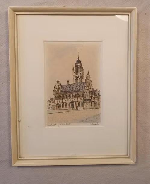 ingekleurde litho Gerard van Berkel Stadhuis Middelburg, Antiek en Kunst, Ophalen