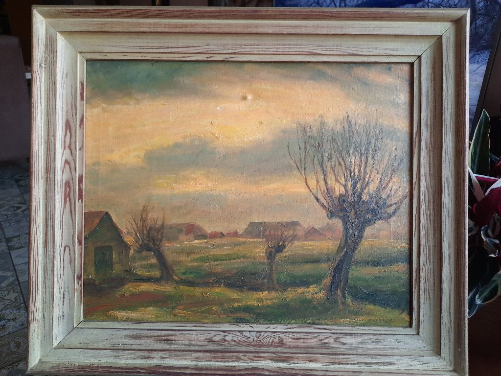 Olie verf schilderij Willem Boon., Overige stijlen, Doek, Ophalen of Verzenden, Landschap