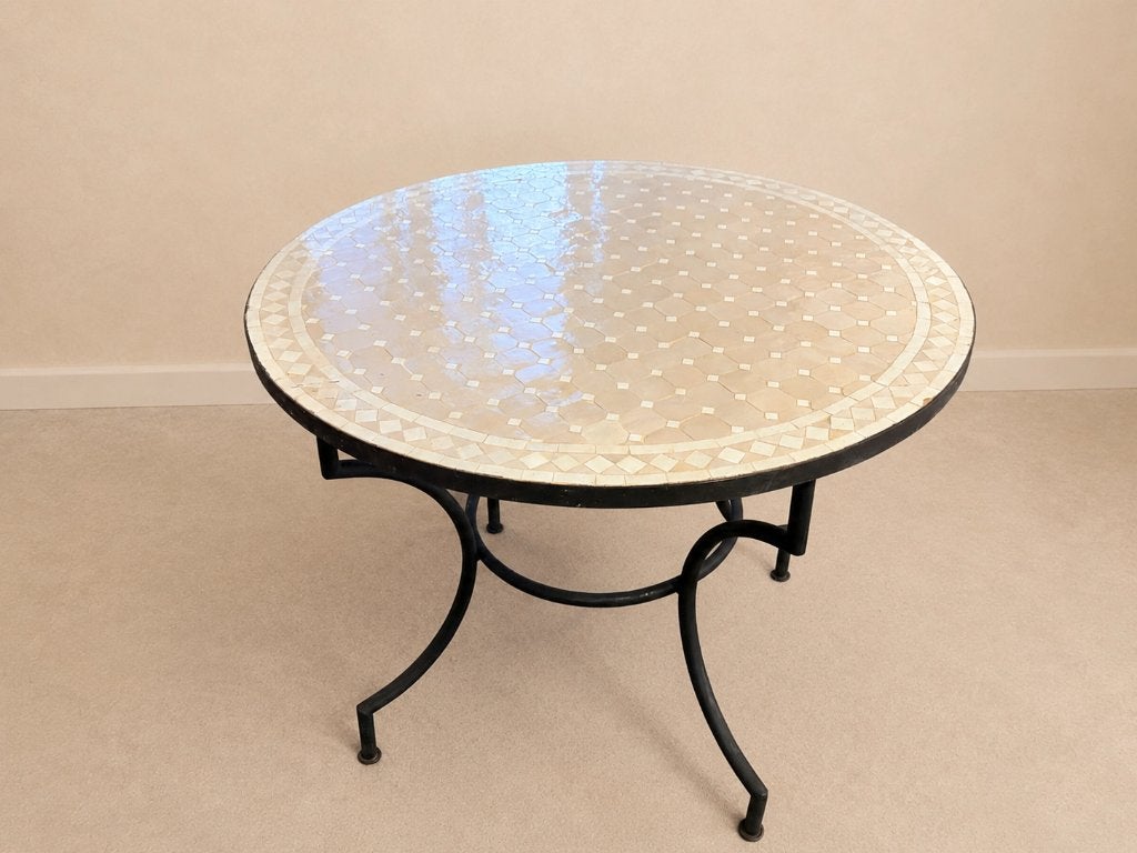 Natuursteen mozaiek crème tafel, Antiek en Kunst, Antiek | Meubels | Tafels, Ophalen of Verzenden