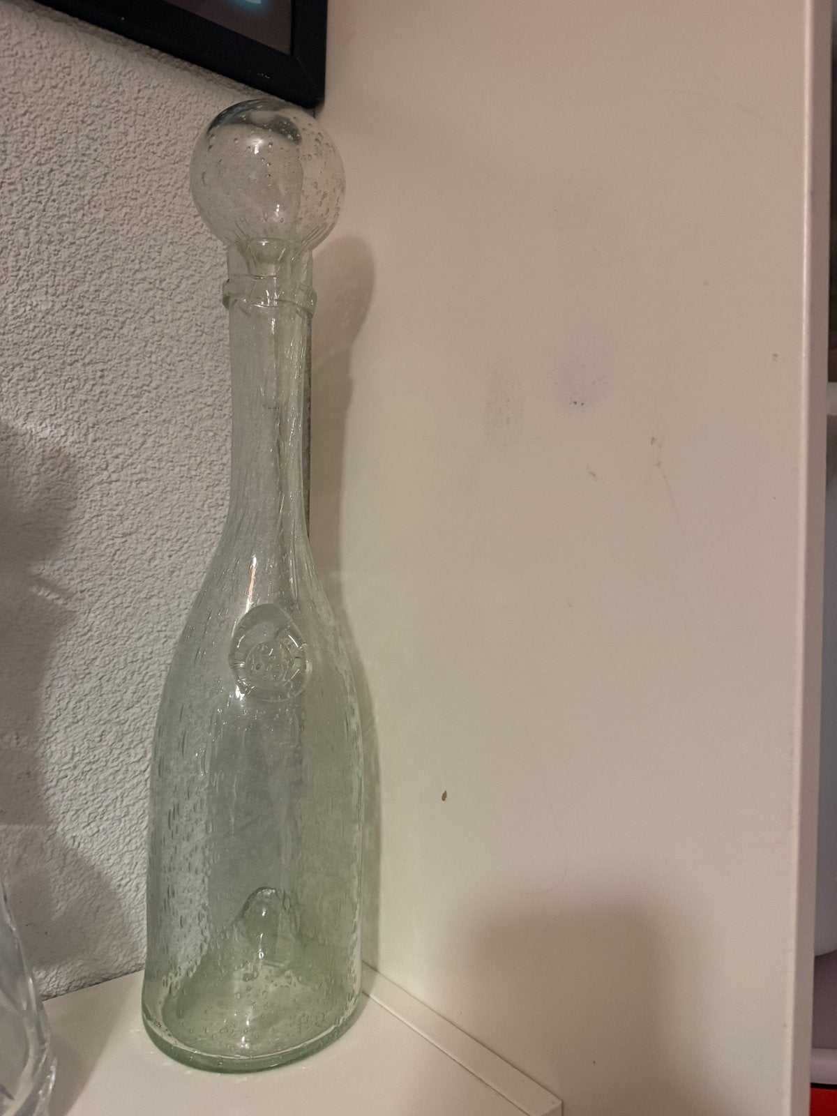 Vintage Verrerie de Biot karaf - mondgeblazen glas met bolst, Ophalen of Verzenden
