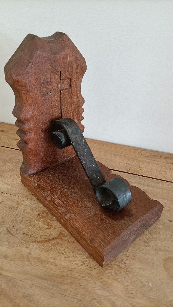 vintage zware eiken boekensteun brutalisme retro gothisch, Ophalen of Verzenden