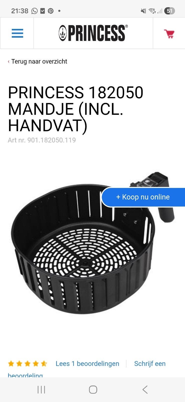 Gezocht! Airfryermandje princess xxl, Witgoed en Apparatuur, Ophalen of Verzenden, Airfryer XXL