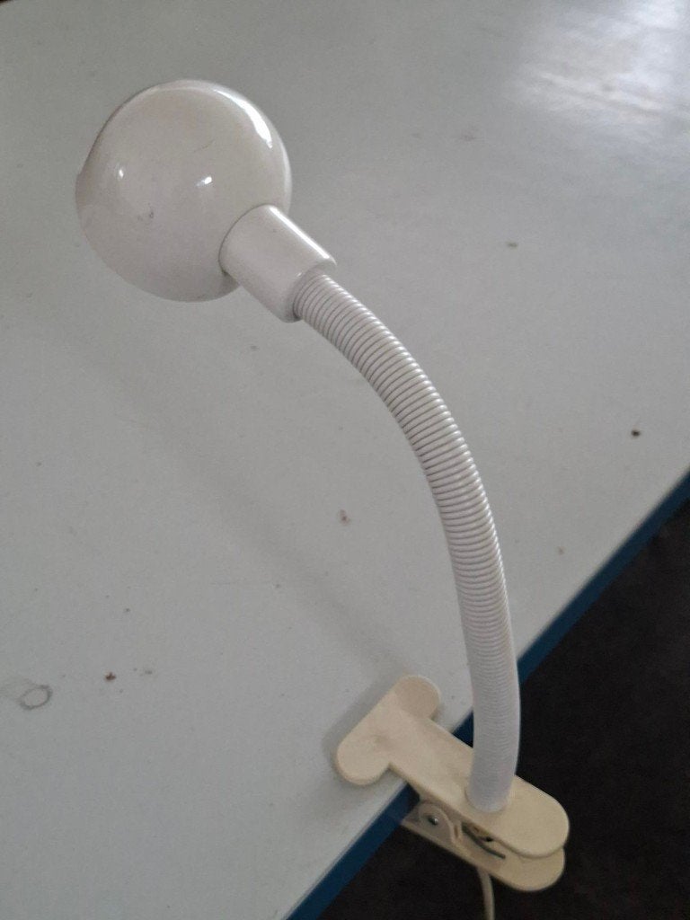 vintage klemspot bureaulamp snake lamp minimalistisch design, Wit, Gebruikt, E14 (klein), Ophalen of Verzenden