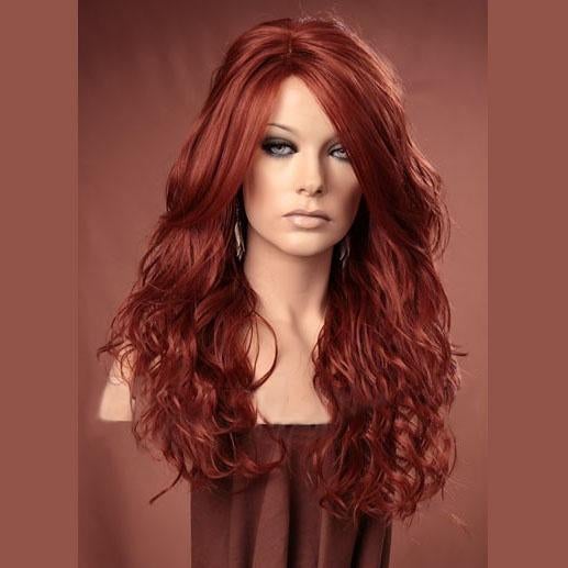 Pruik lang rood haar met krullen model Gabby kleur 350, Verzenden, Nieuw, Pruik of Haarverlenging