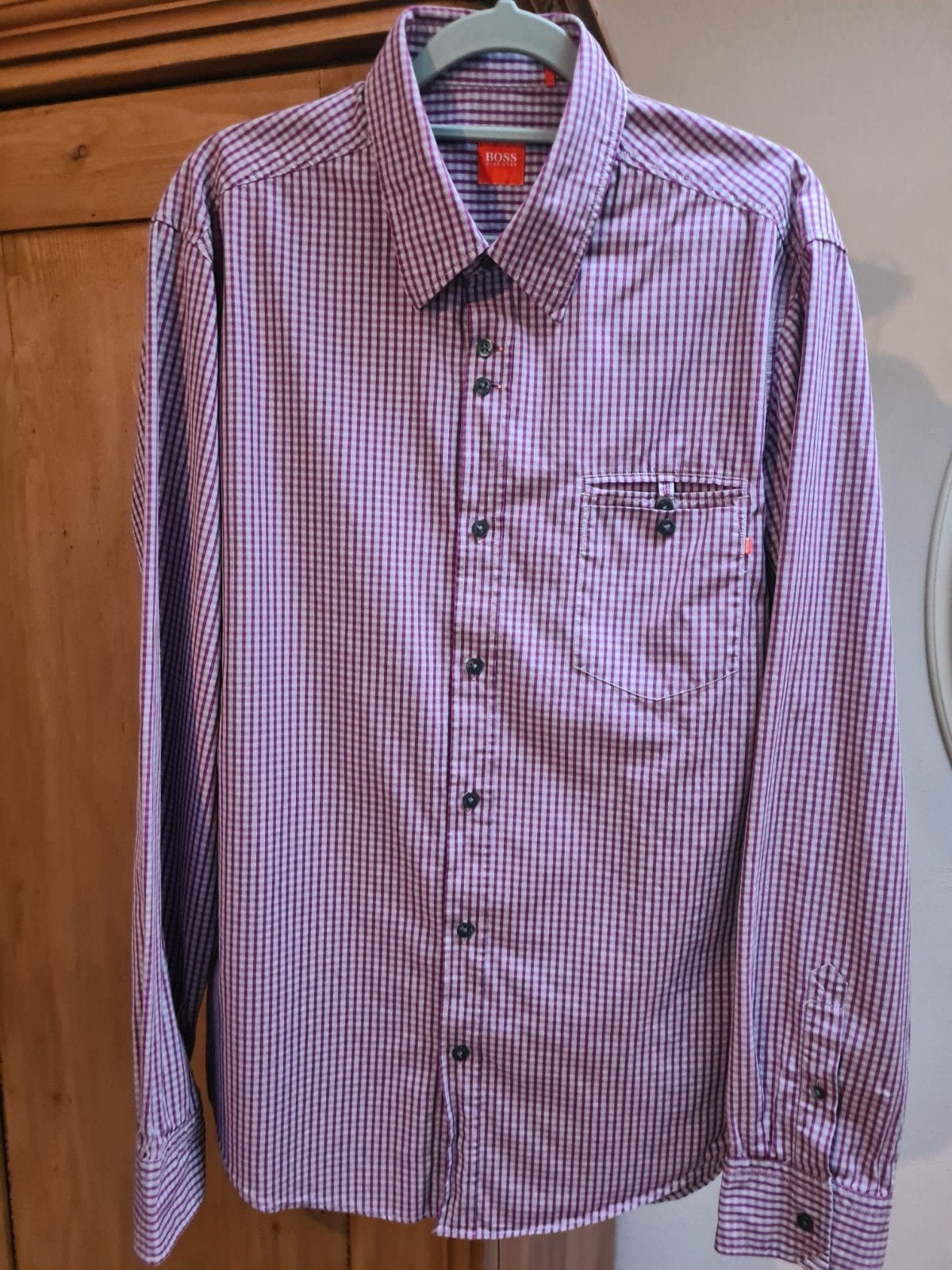 Als NIEUW!! - Hugo Boss - Overhemd, Maat L., Kleding | Heren, Overhemden, Paars, Ophalen of Verzenden, Zo goed als nieuw, Halswijdte 41/42 (L)