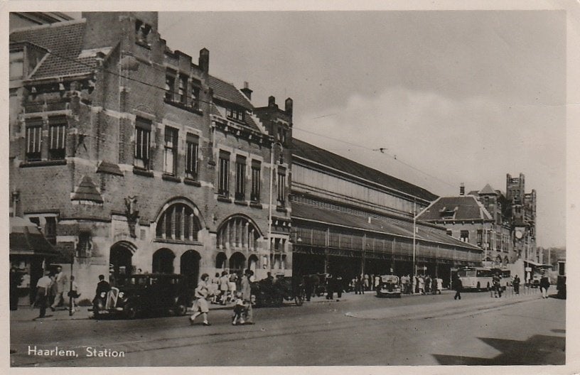 Haarlem  Station  bus auto 1949, Ophalen of Verzenden, 1940 tot 1960, Gelopen, Noord-Holland